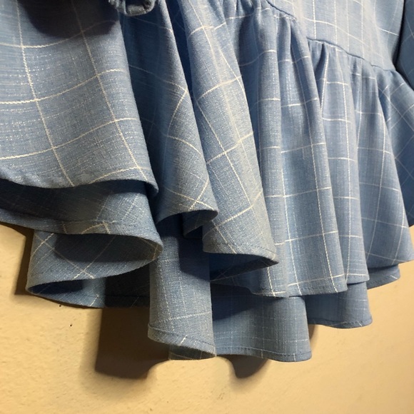 DONATED Shein Powder Blue & White Plaid High Low Peplum Blouse - Picture 16 of 16